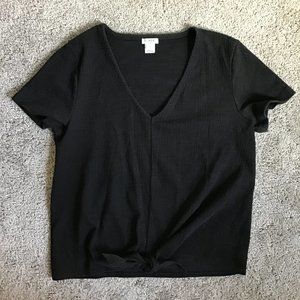 J. Crew Factory V-Neck Black Short Sleeve Top with Knotted Waist